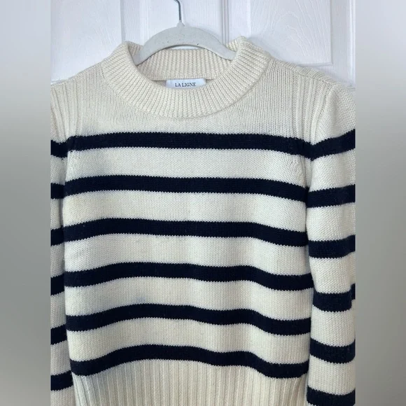 La Ligne Women's Crew Neck Sweater - Black and Cream Stripes Size Small - Picture 2 of 12